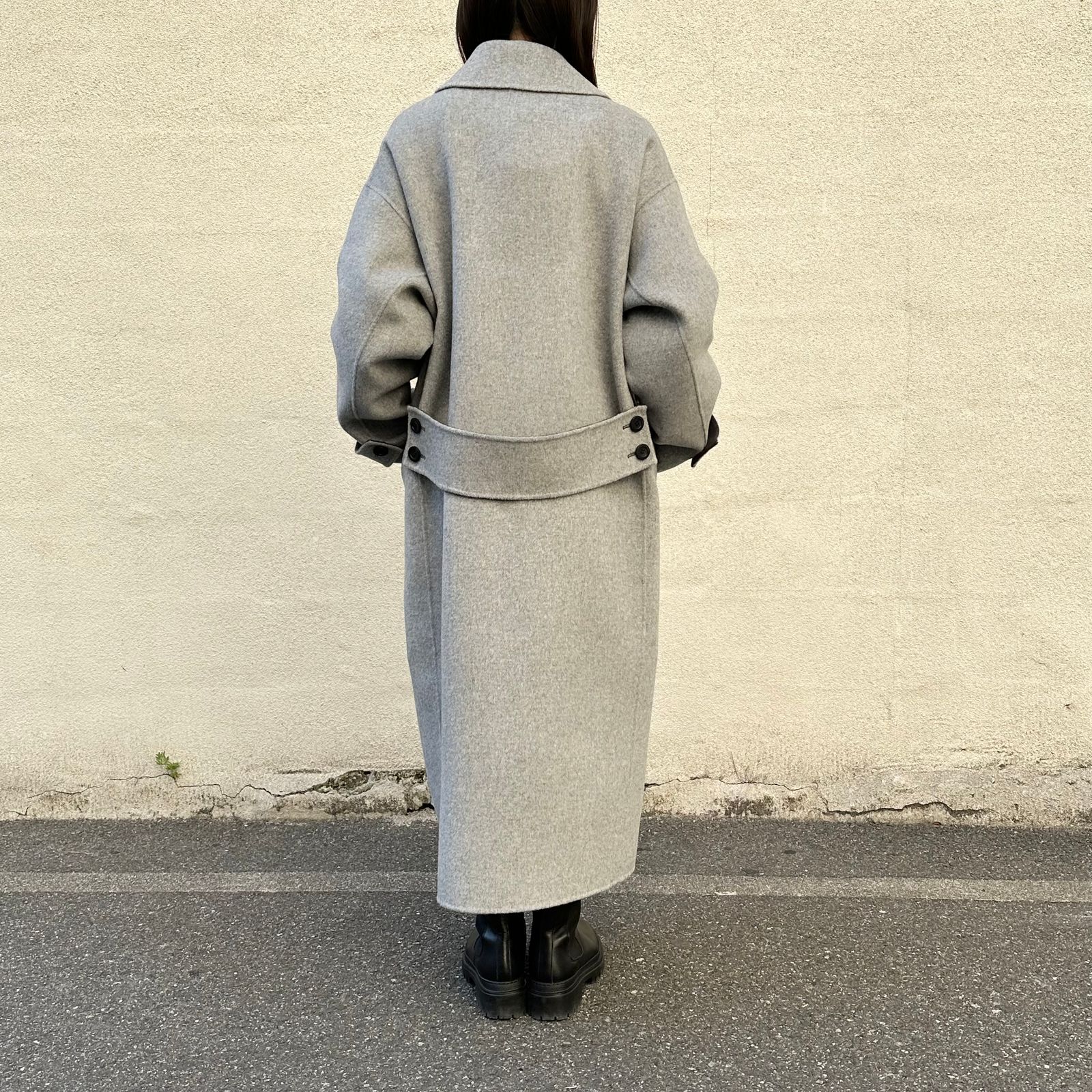 Length rever coat / ウールコート / テーラード / スタンドカラー / ライトグレー