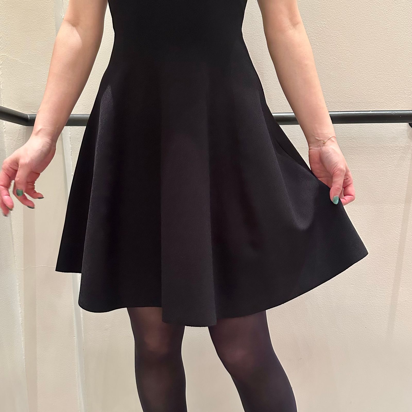 Crepe tulle dress  / リボン付き ワンピース / 伸縮性 / レディース / ブラック