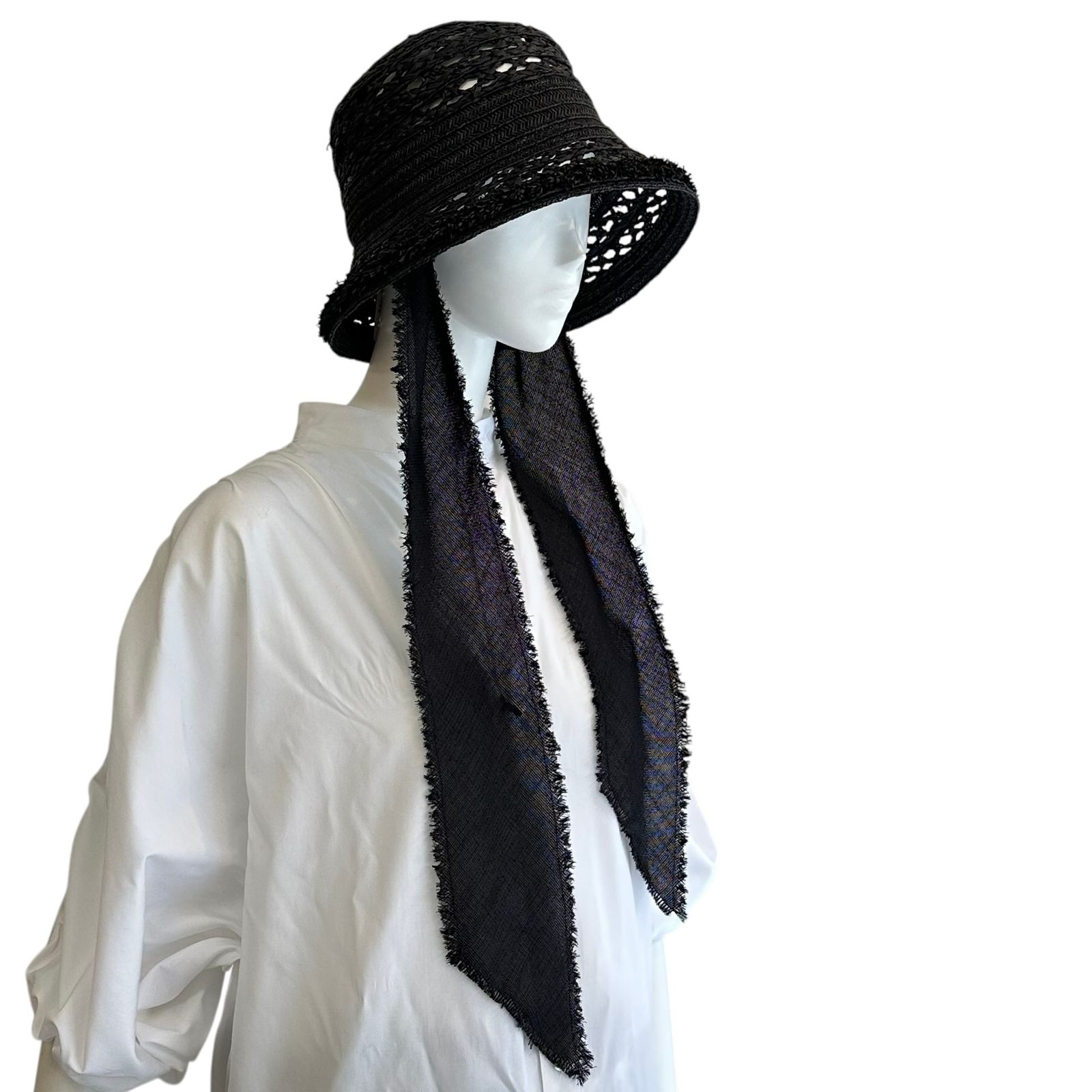 La Maison de Lyllis メゾンドリリス スカーフ付ハット / 麦わら・ストロー / ブラック / 25ss new