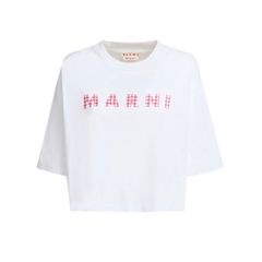ジャージーコットン製 チェック柄マルニロゴ入りTシャツ / クロップド・ボクシーTシャツ / ホワイト / 25SS new