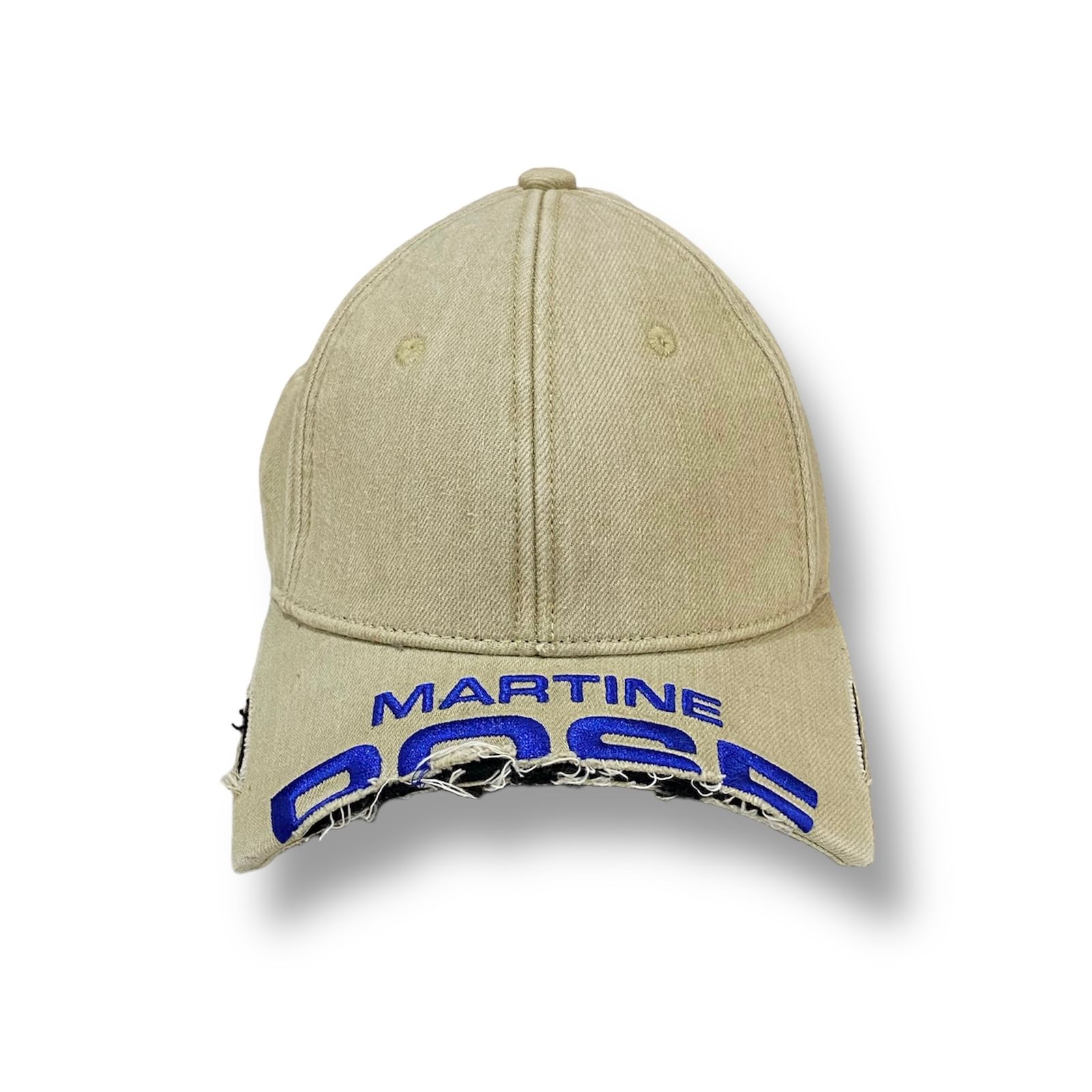 MARTINE ROSE - CUT PEAK CAP /ロゴキャップ /ビンテージ加工 /カーキ ...