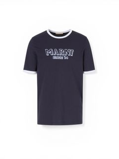 コントラストトリム ディープブルー コットンTシャツ/ 2026SS NEW