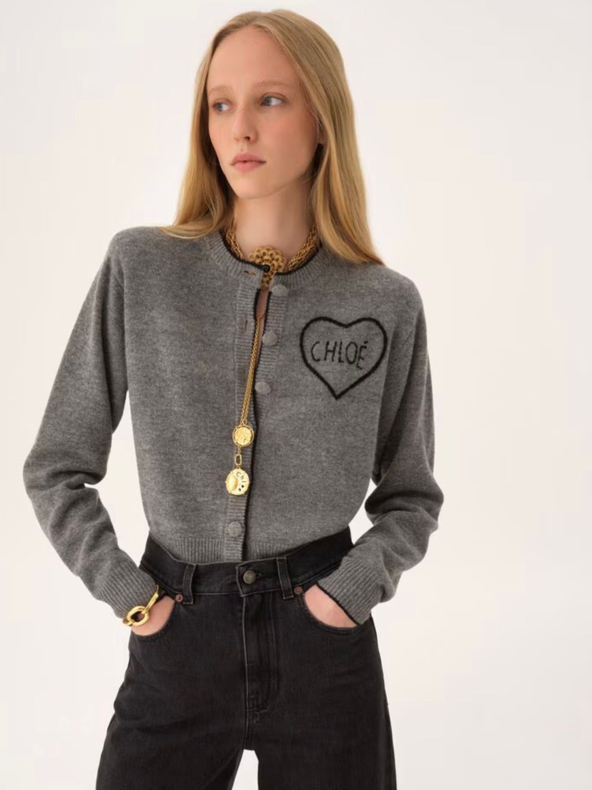 ウール＆カシミアニット製フィットロゴ カーディガン / ウィメンズ / ウェア / グレー / 2026SS NEW