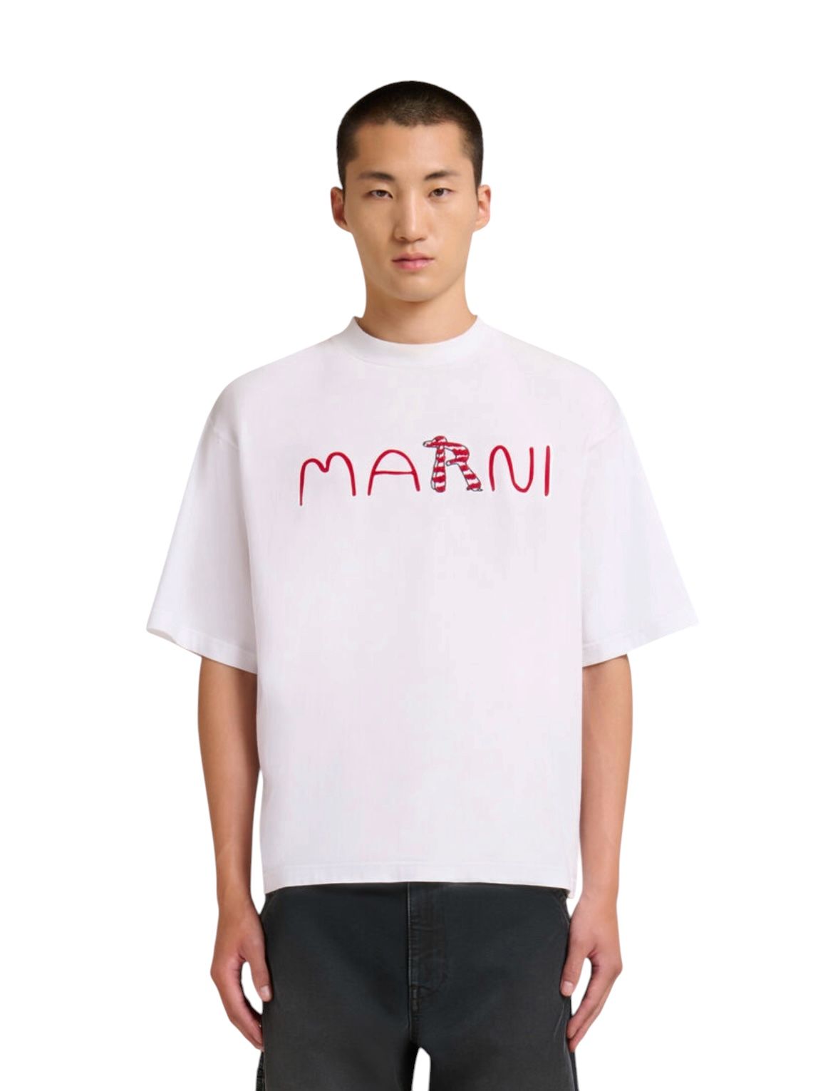 Marni Animal Alphabetフロッキーホワイト コットンTシャツ/ 2026SS NEW