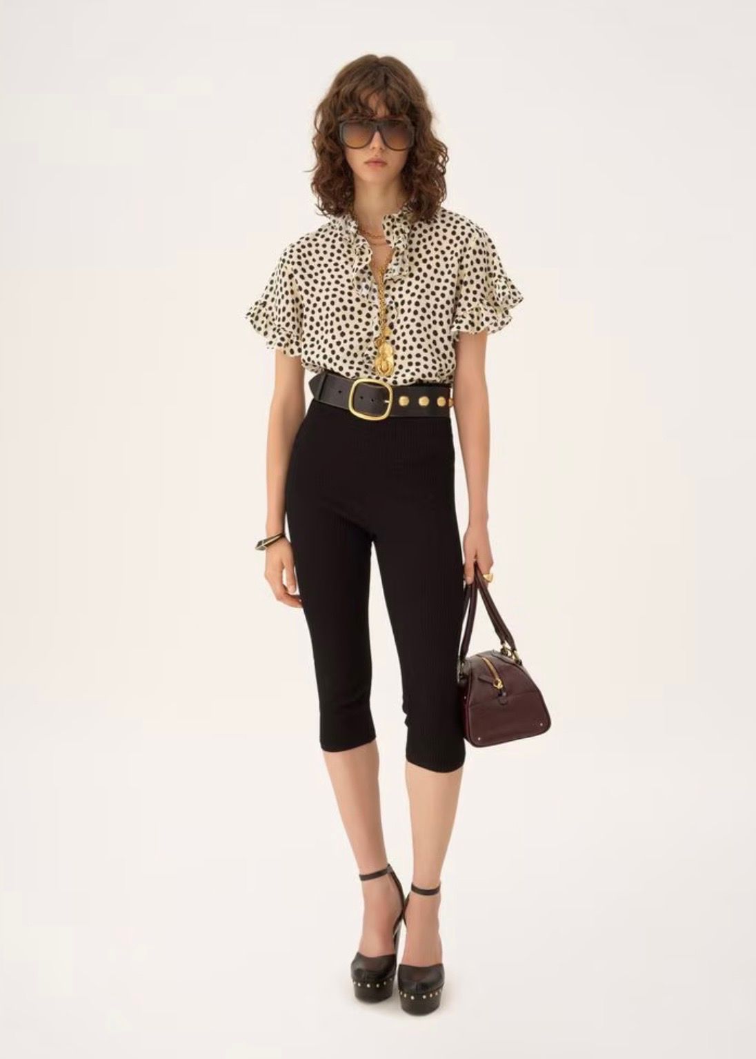 クレープデシン製ショートスリーブ フリルトップス / ウィメンズ / ウェア / ベージュ-ブラック / 2026SS NEW