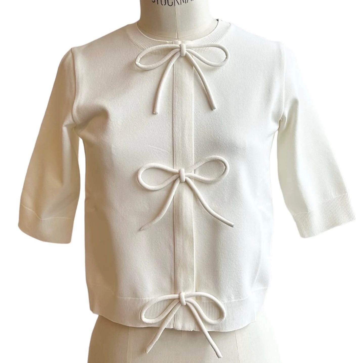 Crepe tulle short sleeves tops / トップス / チュール / ショートスリーブ / リボン / オフホワイト