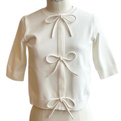 Crepe tulle short sleeves tops / トップス / チュール / ショートスリーブ / リボン / オフホワイト
