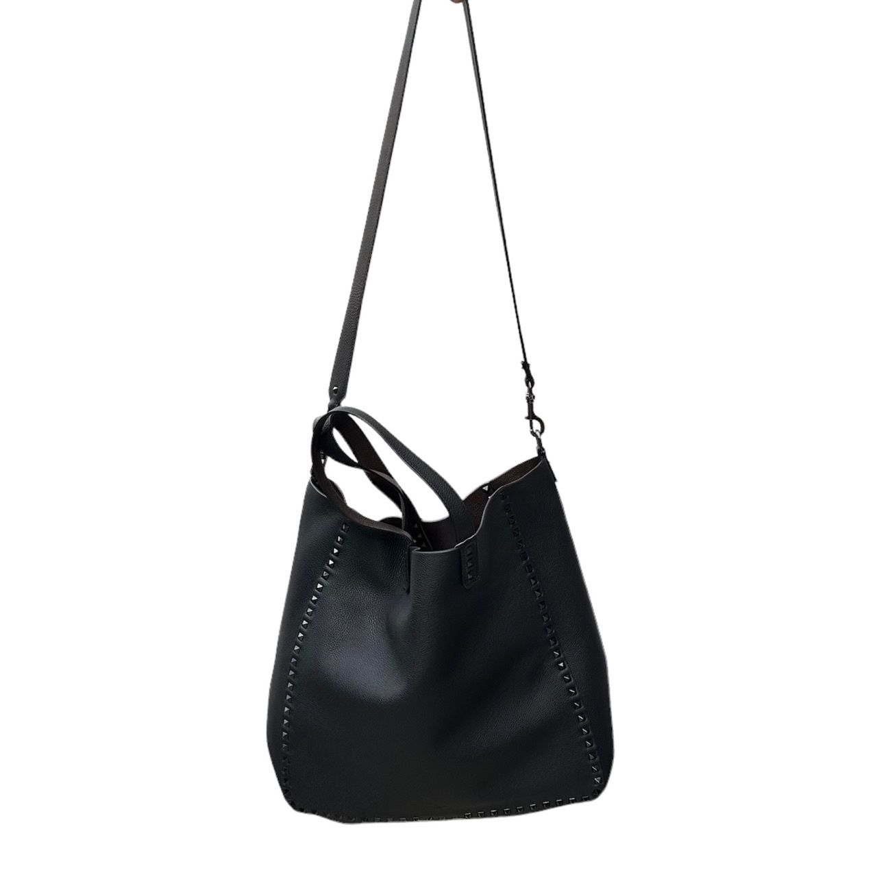 Rock studs grained Calfskin reversible tote / ショルダー トートバッグ / 2way / 牛革 / メンズ / ブラック