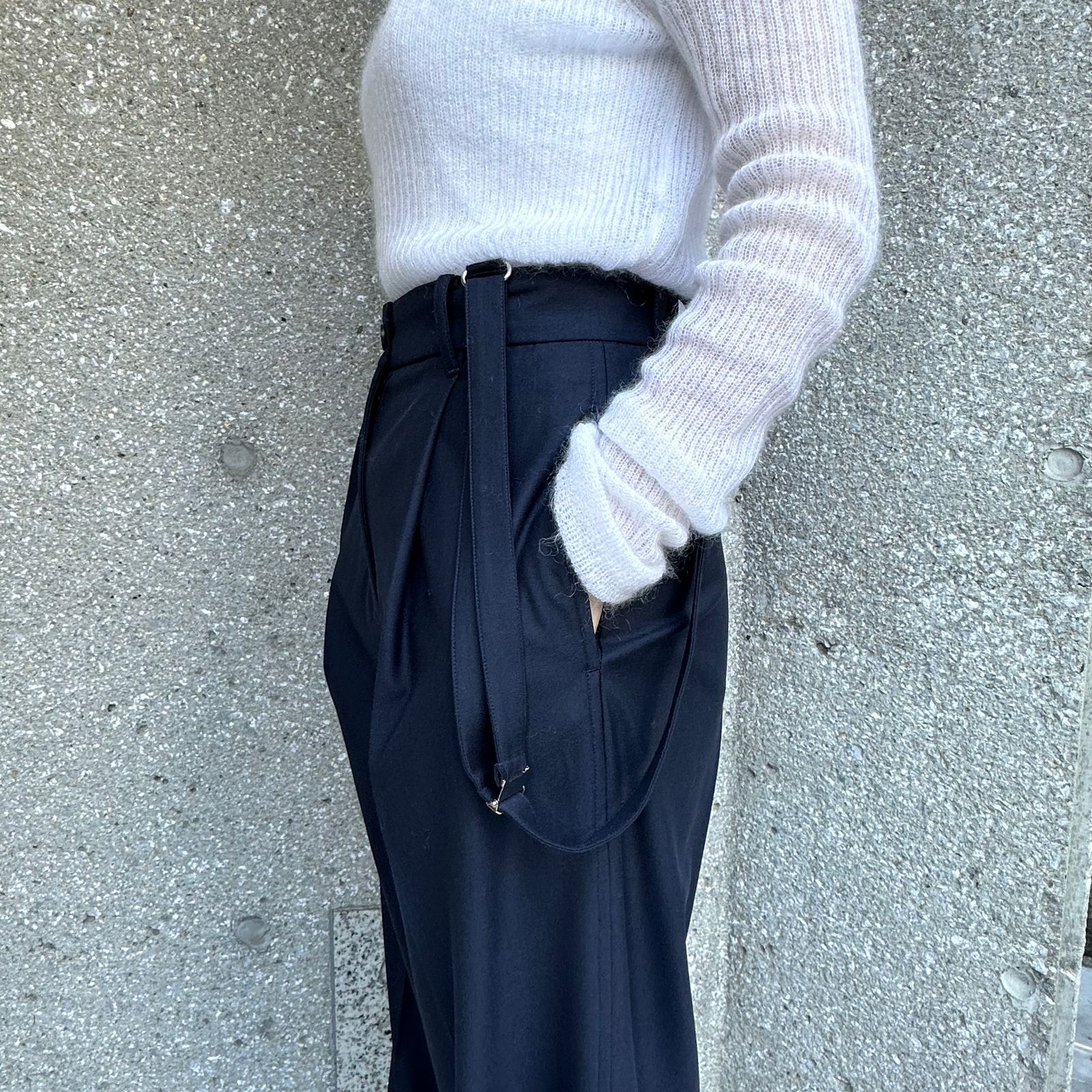 Suspender wide leg pants / サロペット / ネイビー