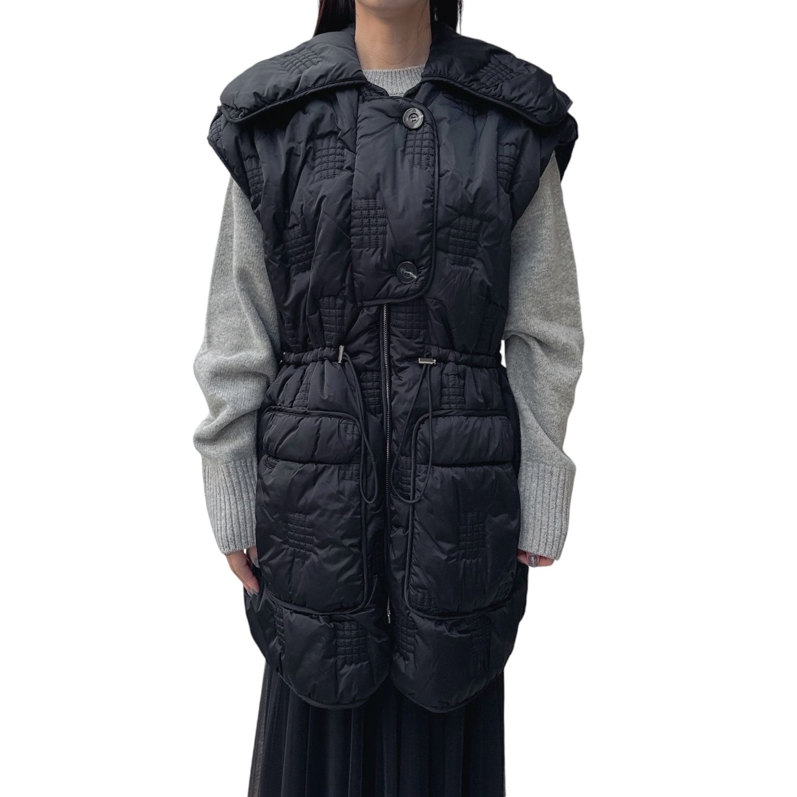 03~04AW　リバース　ナダ　異素材切り替え中綿ベスト　/L　ブラック　y2k 03~04AW リバース ナダ 異素材切り替え中綿ベスト /L ブラック y2k