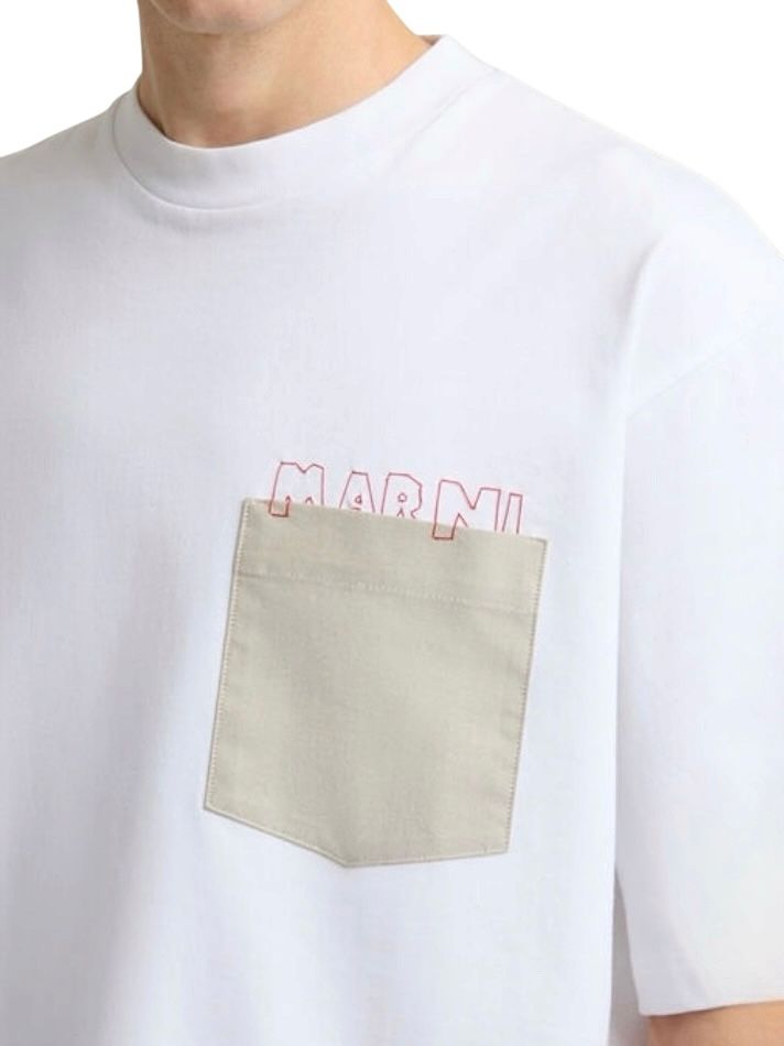 ホワイト コントラストポケット付きコットンTシャツ/ 2026SS NEW