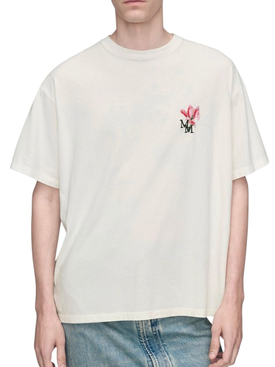 フラワーMM エンブロイダード コットンTシャツ/ ホワイト/ 2026SS NEW