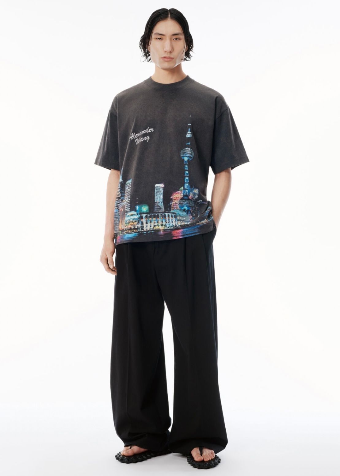 上海スカイライン クリスタル ホットフィックス Tシャツ / ブラック / 2025aw