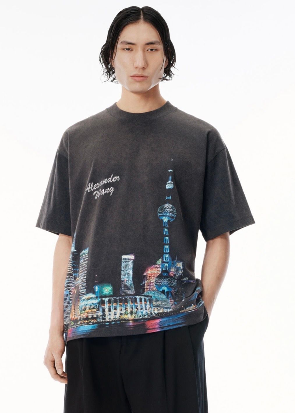 上海スカイライン クリスタル ホットフィックス Tシャツ / ブラック / 2025aw