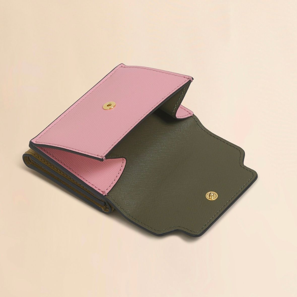 MARNI - サフィアーノ レザー製 三つ折り財布 / カーキ・ピンク
