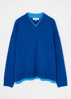 FAKE-LAYERED PULLOVER / Vネックニット・セーター / ブルー / 2025AW new