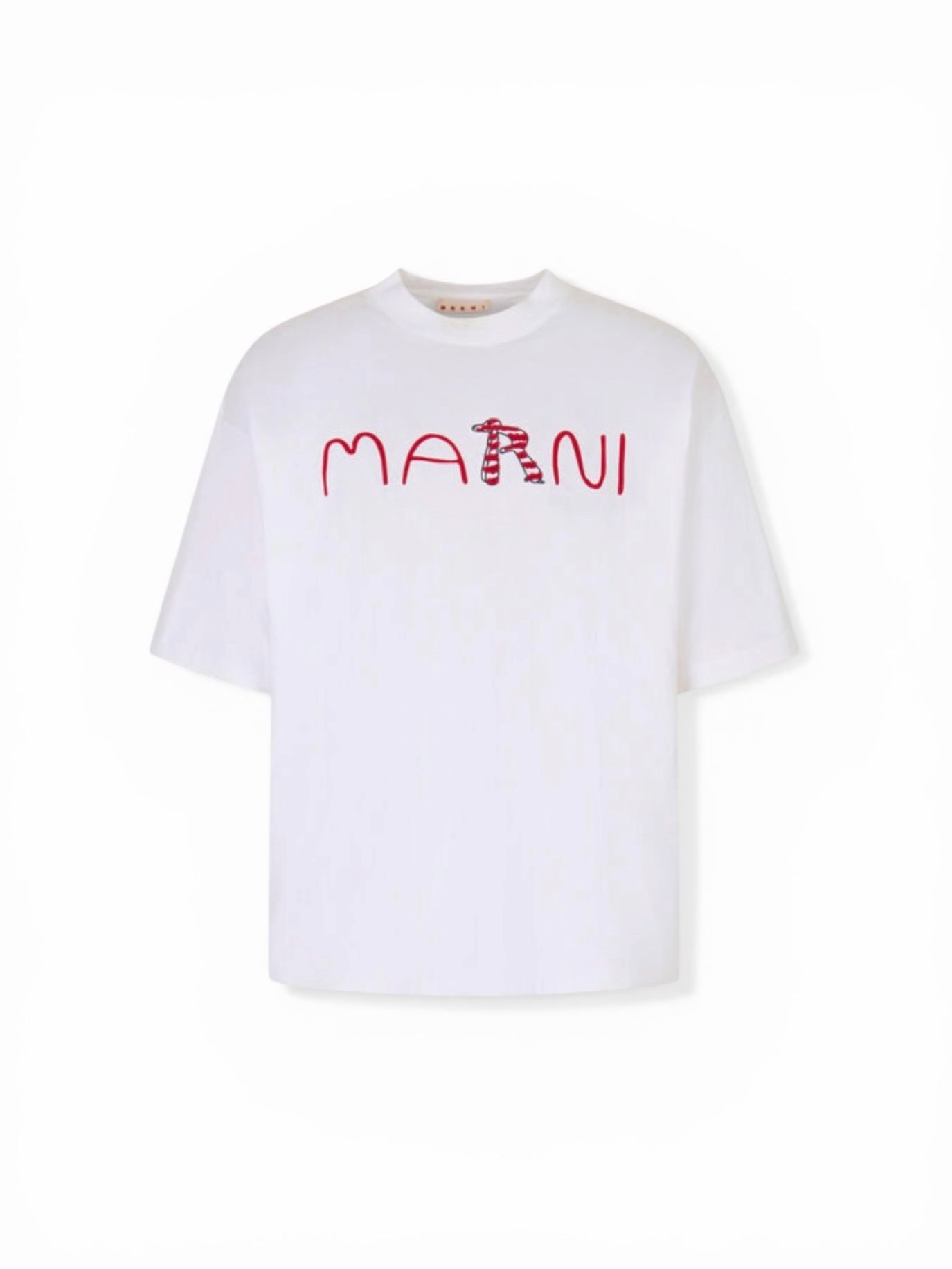 Marni Animal Alphabetフロッキーホワイト コットンTシャツ/ 2026SS NEW
