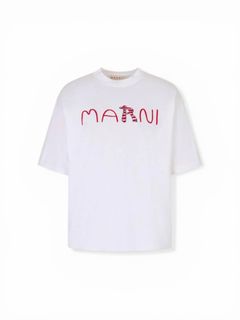 Marni Animal Alphabetフロッキーホワイト コットンTシャツ/ 2026SS NEW