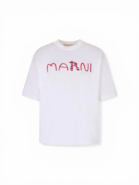 Marni Animal Alphabetフロッキーホワイト コットンTシャツ/ 2026SS NEW
