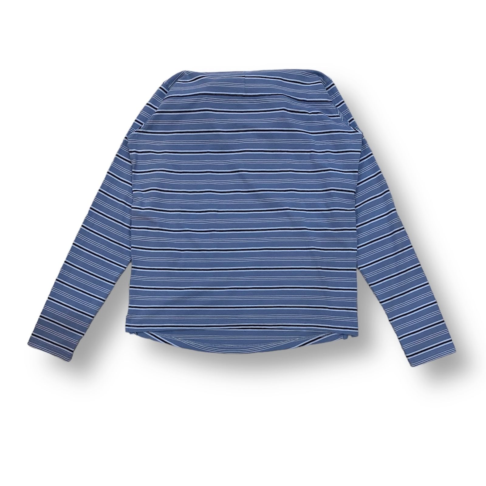 L/S PULLED NECK POLO in BLUE STRIPE /プラネックポロ /ポロシャツ /ストライプ /ブランドロゴ /ブルー  /メンズ - S