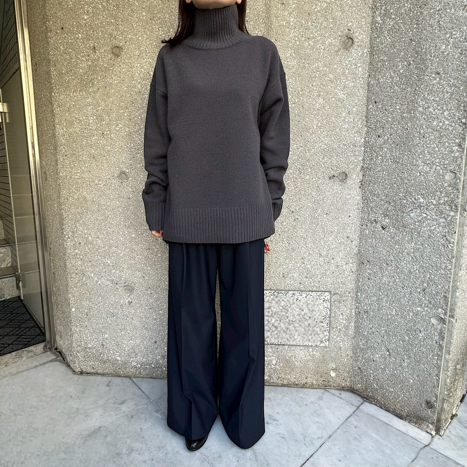 stand neck sweater / ニット / タートルネックセーター / ダークグレー
