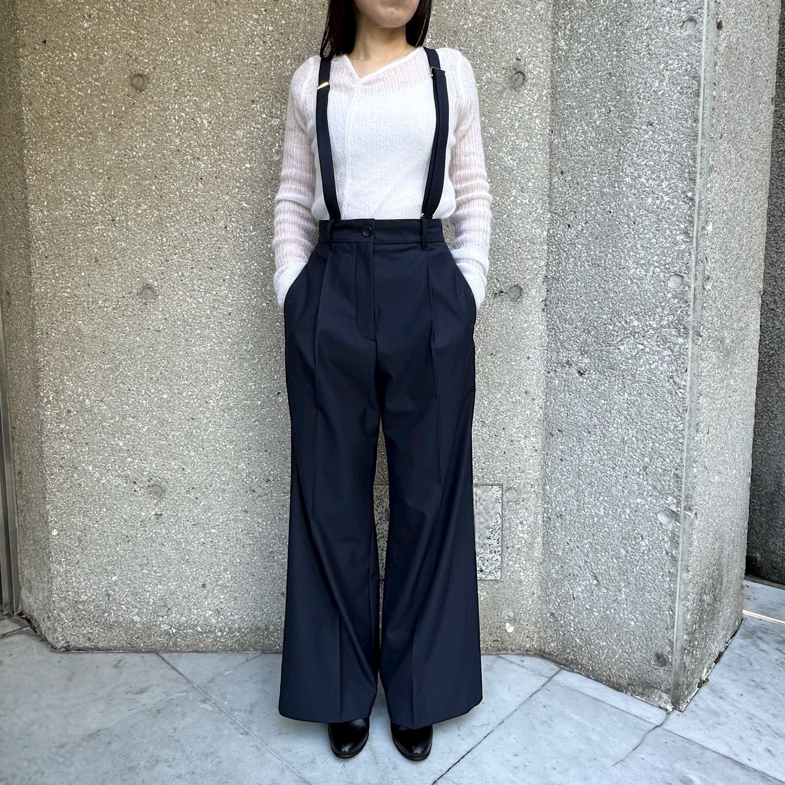 Suspender wide leg pants / サロペット / ネイビー