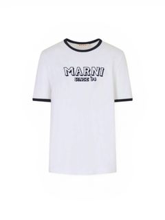 コントラストトリム ホワイト コットンTシャツ/ 2026SS NEW