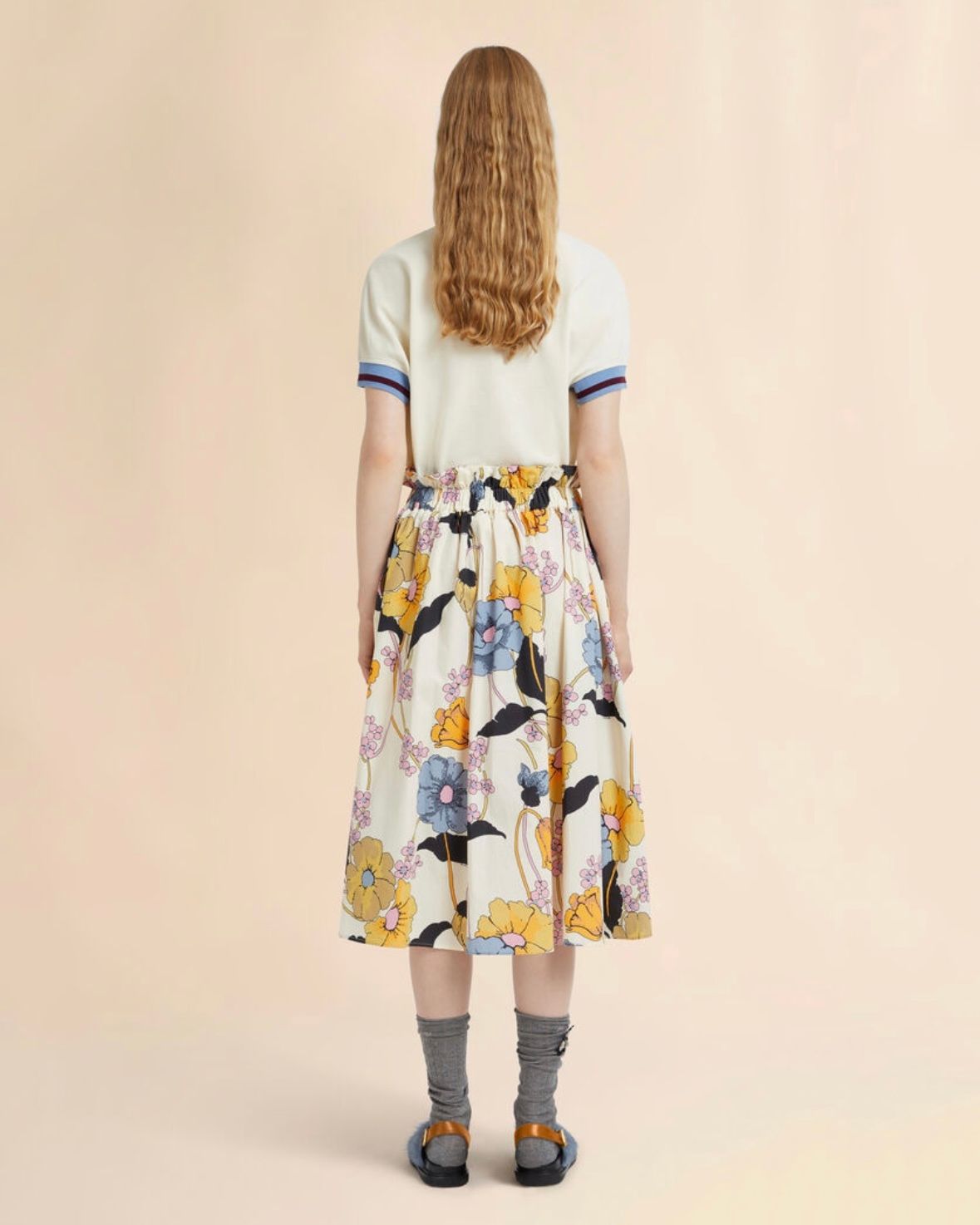 Melodiaプリント クリーム ポプリン エラスティックミディスカート / ウィメンズ / スカート / ホワイト / 2026ss NEW