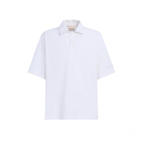 ホワイト マルニパッチ付き オーガニックコットン製オーバーサイズポロシャツ