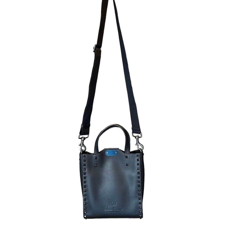 Rock studs grained calfskin small tote bag / ショルダー トートバッグ / 2way / 牛革 / スタッズ / ユニセックス / ブラック