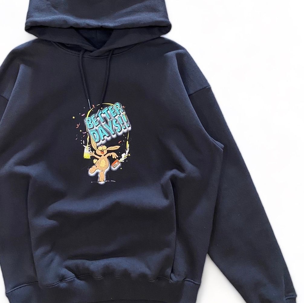 MARTINE ROSE - BETTER DAYS PRINT CLASSIC HOODIE in BLACK 