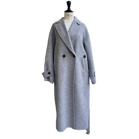 Length rever coat / ウールコート / テーラード / スタンドカラー / ライトグレー