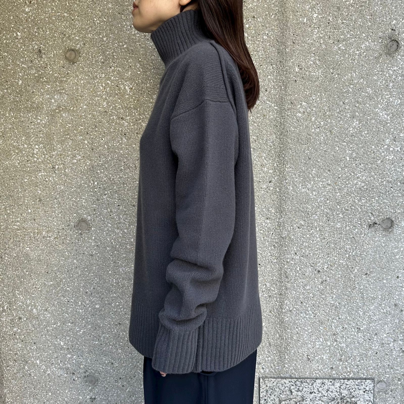 stand neck sweater / ニット / タートルネックセーター / ダークグレー