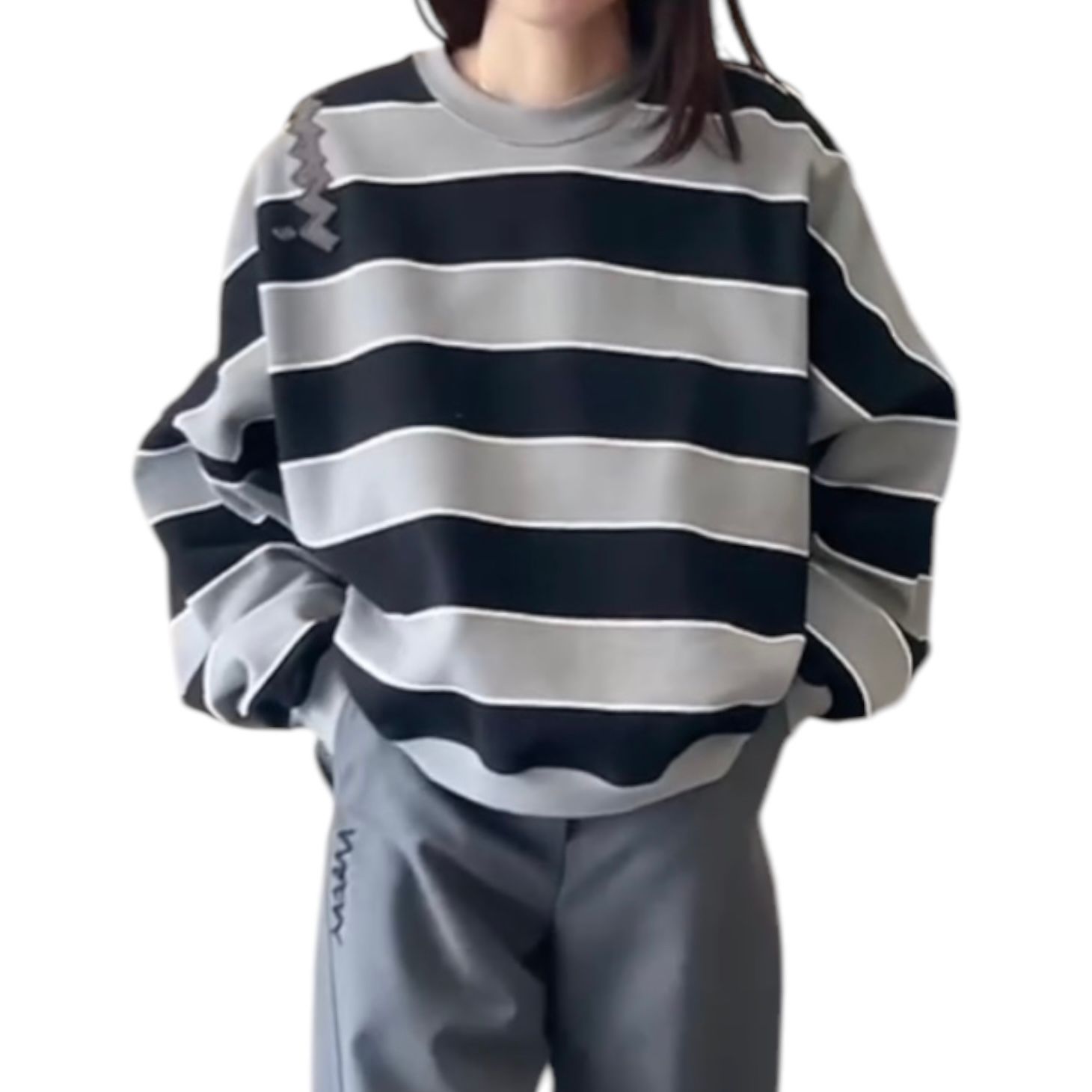 クロップド ボーダースウェットシャツ / グレー・ブラック / 25SS new