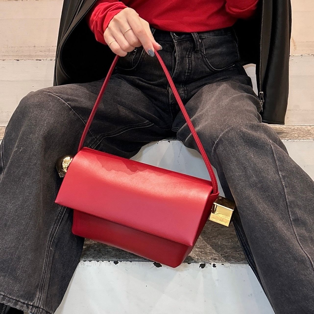 Rond Carre ロンド・カレ / ハンドバッグ / 革製 / ダークレッド / 24aw