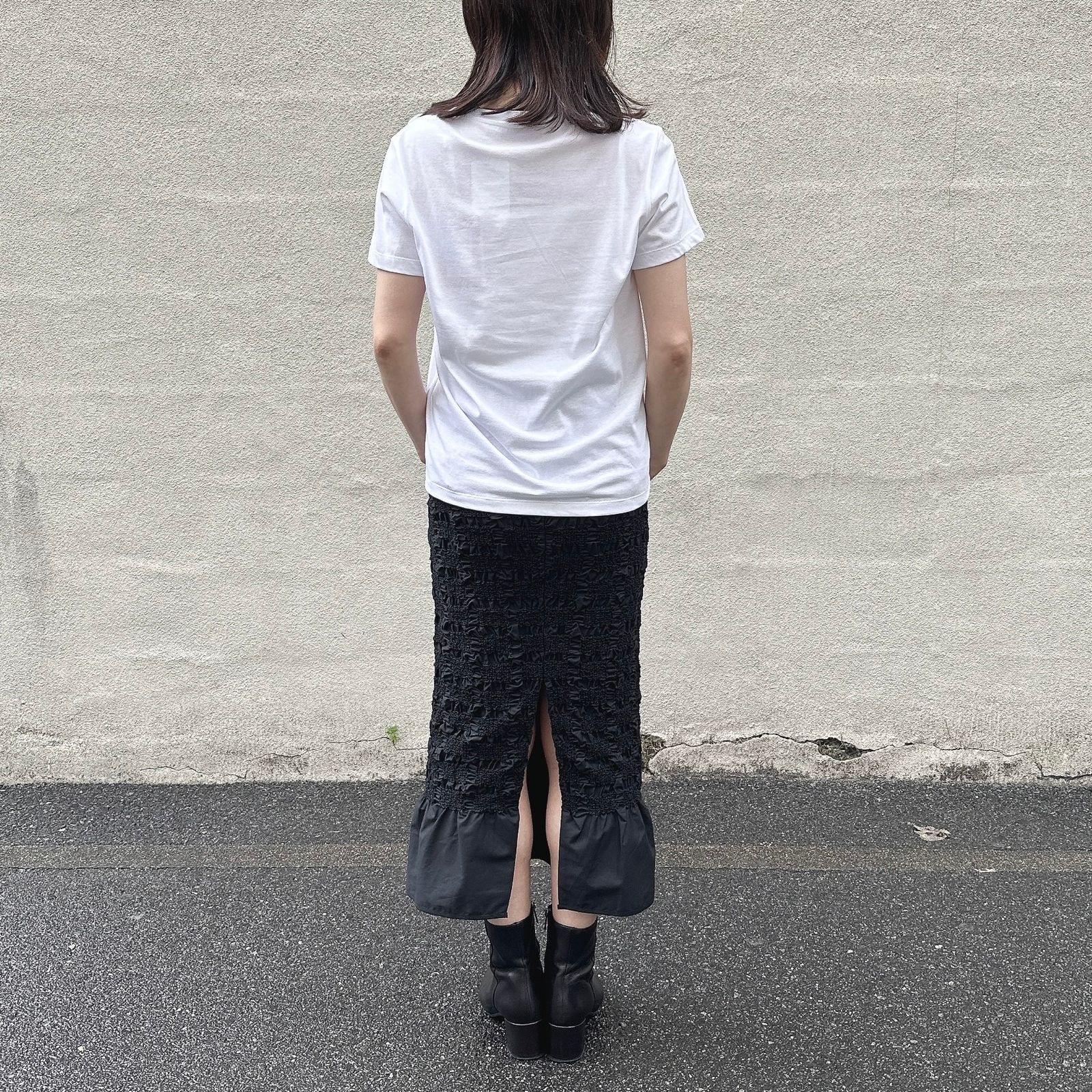 Cotton ribbon T-shirt  / リボン付き コットン Tシャツ / クルーネック / レディース / ホワイト