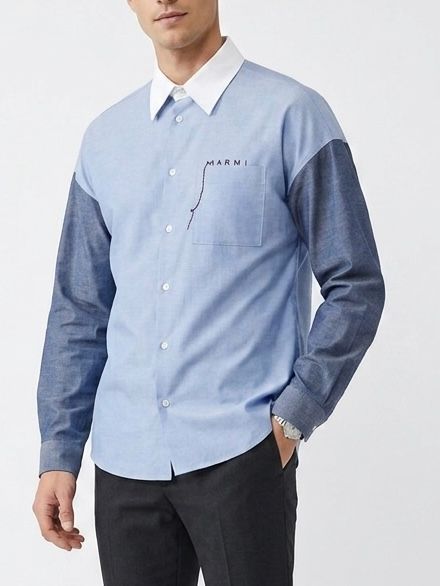 バイカラー コンシール ロゴシャツ/ ブルー/ 2026SS NEW