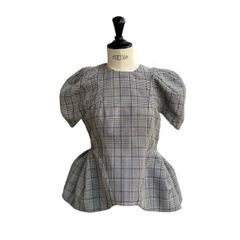 FLOWER PEPLUM-TOPS / ペプラムトップス / グレー / グレンチェック素材 / 2024SS NEW