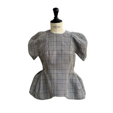 FLOWER PEPLUM-TOPS / ペプラムトップス / グレー / グレンチェック素材 / 2024SS NEW