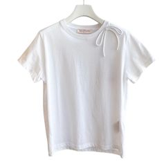 Cotton ribbon T-shirt  / リボン付き コットン Tシャツ / クルーネック / レディース / ホワイト