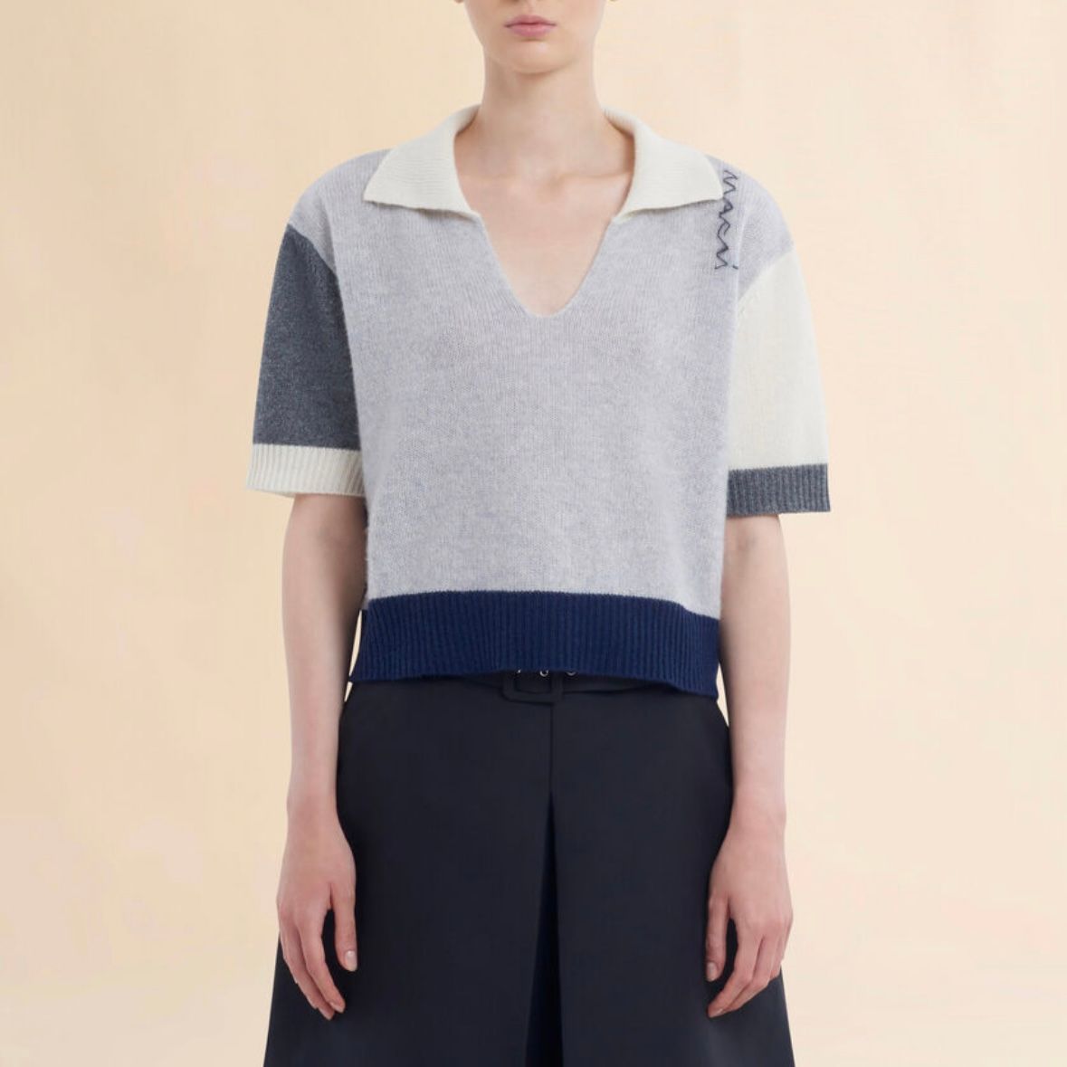 MARNI - カシミア カラーブロックポロシャツ マルニシンボル入り