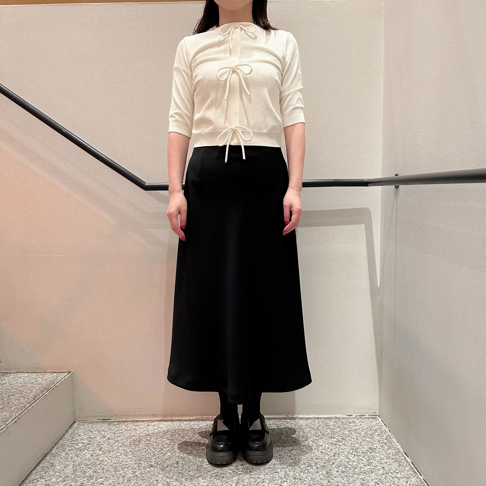 Crepe tulle short sleeves tops / トップス / チュール / ショートスリーブ / リボン / オフホワイト