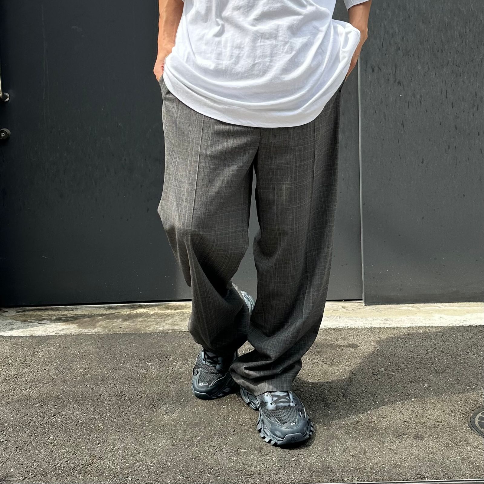 Waist rubber shirring pants / ボトムス / スラックス / ワイドシルエット / ウエストゴム / グレー