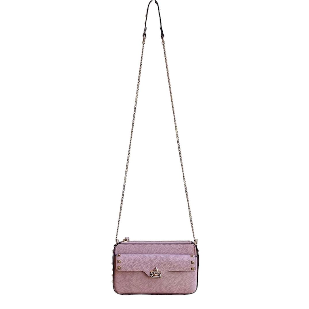 Rock studs grained Calfskin chain pouch / バッグ / ショルダーバッグ / クロスボディバッグ / レザー / カーフレザー / ロックスタッズ / ピンク