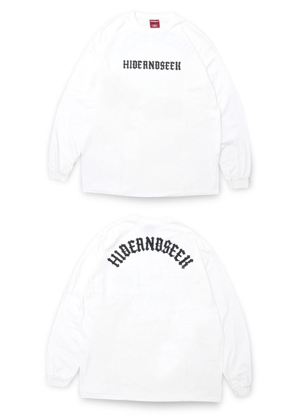 HIDE AND SEEK - COLLEGE L/S TEE (WHITE) / カレッジロゴ ロング
