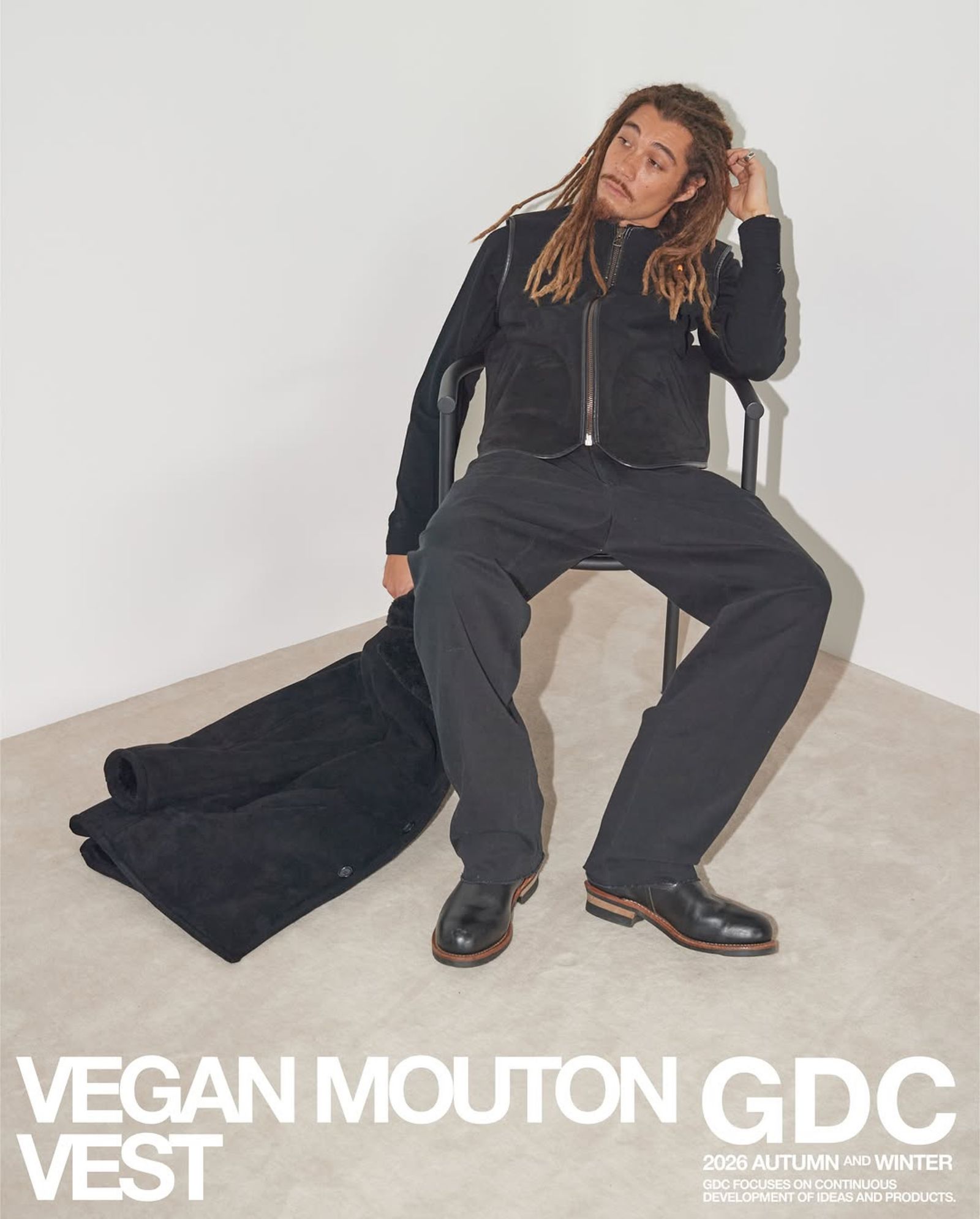 Vegan Mouton Vest (BLACK) / ビーガン ムートン ベスト