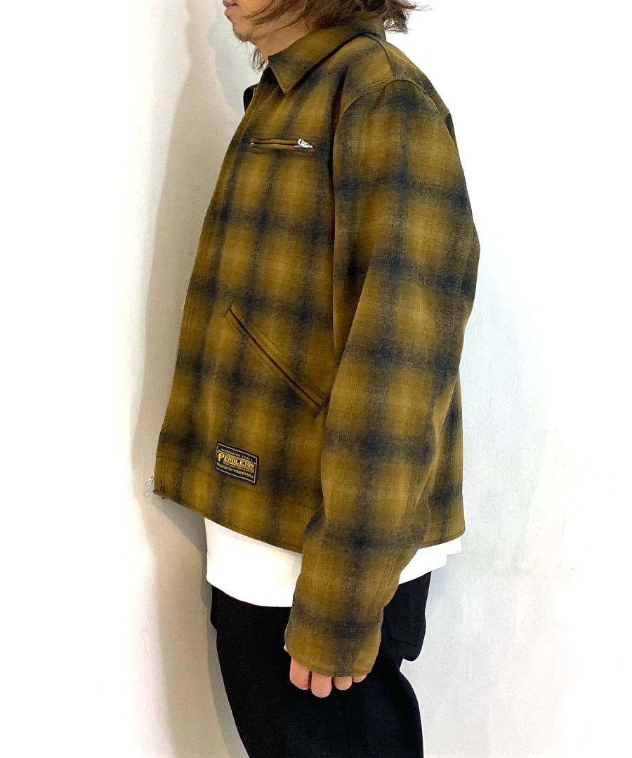 【ラスト1点】PENDLETON W.Plaid Zipup Work JKT (BRT) / ペンドルトン コラボ オンブレチェック オープンカラー ウール ジャケット