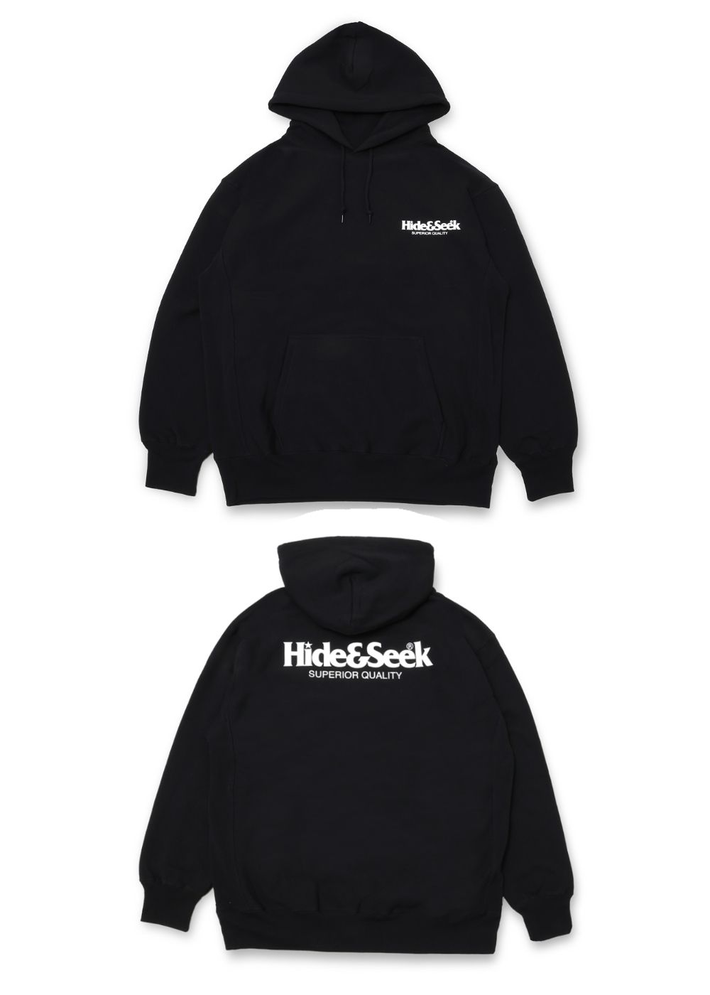 HIDE AND SEEK - LOGO HOODED SWEAT SHIRT (BLACK) / 定番ロゴ スウェットパーカー | LOOPHOLE