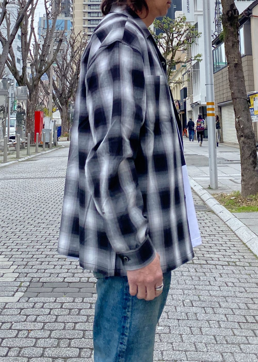 FIVE BROTHER Ex. L/S CHECK SHIRT "VIN" (GRAY) / ファイブ ブラザー コラボ チェック シャ