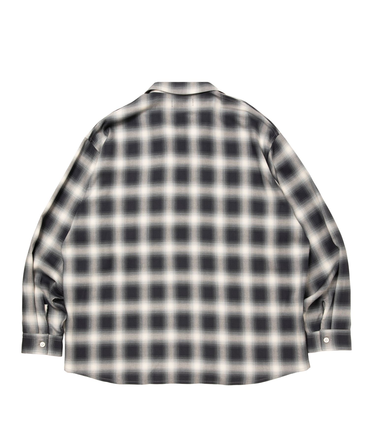 R9 OMBRE CHECK SHIRT (BLACK) / オンブレチェック オープン カラー シャツ